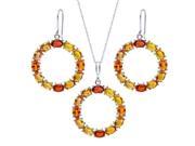 21 ctw Multi Color Oval Sapphire Sterling Silver Earring Necklace Set