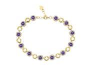 5.81 Ct Round Purple Amethyst 18K Yellow Gold Plated Silver Bracelet