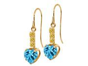 2.30 Ct Heart Shape Swiss Blue Topaz Yellow Sapphire 14K Yellow Gold Earrings
