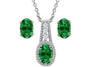 2.68 Ct Oval Green Simulated Emerald 14K White Gold Pendant Earrings Set