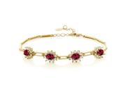 4.72 Ct Oval Red Created Ruby 18K Yellow Gold Plated Silver Bracelet