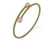 Stunning Silver and Cream Cultured Freshwater Pearl Open Bangle Bracelet