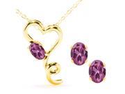 2.20 Ct Oval Pink Tourmaline 14K Yellow Gold Pendant Earrings Set