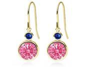 4.34 Ct Fancy Pink 14K Yellow Gold Earrings Made With Swarovski Zirconia