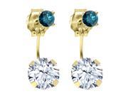2.24 Ct Round White Topaz Blue Diamond 14K Yellow Gold Earrings