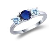 1.21 Ct Round Blue Simulated Sapphire Sky Blue Topaz 925 Sterling Silver Ring