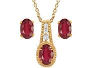 2.50 Ct Oval African Red Ruby 14K Yellow Gold Pendant Earrings Set