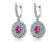 4.14 Ct Oval Pink Created Sapphire 925 Sterling Silver Earrings