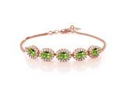 6.04 Ct Oval Checkerboard Green Peridot 18K Rose Gold Plated Silver Bracelet