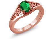 0.40 Ct Oval Green Simulated Emerald 18K Rose Gold Plated Silver Ring