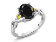 2.61 Ct Oval Black Sapphire Yellow Sapphire 14K White Gold Ring