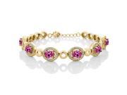 7.32 Ct Oval Pink Created Sapphire 18K Yellow Gold Plated Silver Bracelet