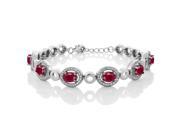 8.04 Ct Oval Red Ruby 925 Sterling Silver Bracelet