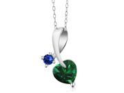 1.13 Ct Heart Shape Green Simulated Emerald Blue Sapphire 18K White Gold Pendant