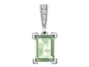 10K White Gold Octagon Green Amethyst and Diamond Pendant With Chain 1.5 Cttw