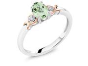 925 Sterling Silver and 10K Rose Gold Ring Green Amethyst with Diamond Accent 0.75 cttw
