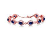 12.88 Ct Oval Blue Simulated Sapphire 18K Rose Gold Plated Silver Bracelet