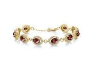 10.88 Ct Oval Checkerboard Red Garnet 18K Yellow Gold Plated Silver Bracelet