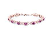 10.20 Ct Oval Pink Created Sapphire 18K Rose Gold Plated Silver Bracelet