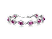 12.88 Ct Oval Pink Created Sapphire 925 Sterling Silver Bracelet
