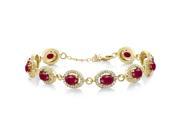13.08 Ct Oval Red Ruby 18K Yellow Gold Plated Silver Bracelet