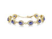 9.38 Ct Oval Checkerboard Blue Iolite 18K Yellow Gold Plated Silver Bracelet