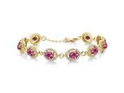 12.38 Ct Oval Pink Mystic Topaz 18K Yellow Gold Plated Silver Bracelet