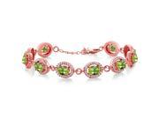 12.88 Ct Oval Checkerboard Green Peridot 18K Rose Gold Plated Silver Bracelet