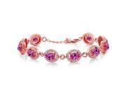 12.88 Ct Oval Pink Created Sapphire 18K Rose Gold Plated Silver Bracelet