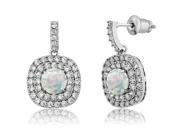 1.72 Ct Round White Simulated Opal Rhodium Plated Double Halo Earrings
