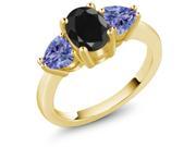2.46 Ct Oval Black Sapphire Blue Tanzanite 14K Yellow Gold Ring