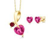2.64 Ct Heart Shape Pink Mystic Topaz 14K Yellow Gold Pendant Earrings Set