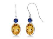 2.86 Ct Oval Yellow Citrine Blue Simulated Sapphire 14K White Gold Earrings