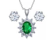 1.20 Ct Oval Simulated Emerald 925 Sterling Silver Pendant with Gift