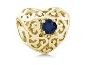0.26 Ct Round Blue Sapphire 18K Yellow Gold Plated Silver Bracelet Bead Charm