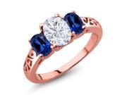 2.33 Ct Oval White Created Moissanite Blue Simulated Sapphire 18K Rose Gold Ring