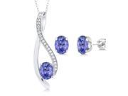 2.32 Ct Oval Blue Tanzanite 925 Sterling Silver Pendant and Earrings Set