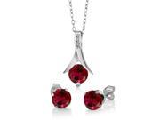 3.05 Ct Red Created Ruby White Diamond 925 Sterling Silver Pendant Earrings Set 3.05 Ct Red Created Ruby White Diamond 925 Sterling Silver Pendant Earrings Set