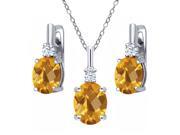 4.85 Ct Oval Checkerboard Yellow Citrine White Created Sapphire 925 Silver Pendant Earrings Set 4.85 Ct Oval Checkerboard Yellow Citrine White Created Sapphire 925 Silver Pendant Earrings Set