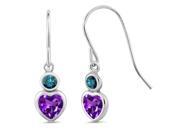 1.04 Ct Heart Shape Purple Amethyst Blue Diamond 925 Sterling Silver Earrings 1.04 Ct Heart Shape Purple Amethyst Blue Diamond 925 Sterling Silver Earrings