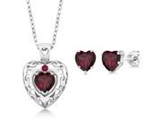 2.18 Ct Red Rhodolite Garnet Red Ruby 925 Sterling Silver Pendant Earrings Set 2.18 Ct Red Rhodolite Garnet Red Ruby 925 Sterling Silver Pendant Earrings Set
