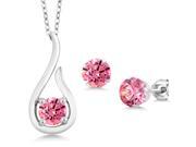 1.38 Ct Fancy Pink 925 Sterling Silver Pendant Earrings Set Made With Swarovski Zirconia 1.38 Ct Fancy Pink 925 Sterling Silver Pendant Earrings Set Made With Swarovski Zirconia