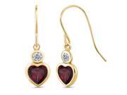 1.30 Ct Heart Shape Red Rhodolite Garnet G/H Diamond 14K Yellow Gold Earrings 1.30 Ct Heart Shape Red Rhodolite Garnet G/H Diamond 14K Yellow Gold Earrings