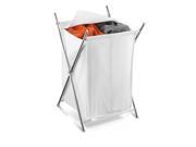 Chrome 2 Compartment Folding Hamper with Cover Chrome