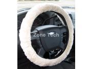 Zone Tech Plush Genuine Sheepskin Stretch on Steering Wheel Cover white