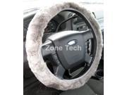 Zone Tech Plush Genuine Sheepskin Stretch on Steering Wheel Cover gray