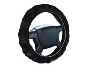 Zone Tech Black Plush Genuine Sheepskin Stretch On Car Steering Wheel Cover