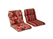 Pillow Perfect Indoor Outdoor Red Brown Floral Striped Reversible Chair Cushion Rounded