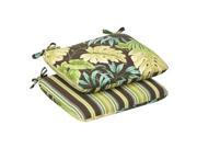 Pillow Perfect Indoor Outdoor Green Brown Tropical Striped Reversible Seat Cushion Rounded 2 Pack