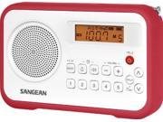 Sangean SNGPRD18RDM Sangean AM FM Clock Portable Digital Radio with Protective Bumper PR D18RD White Red